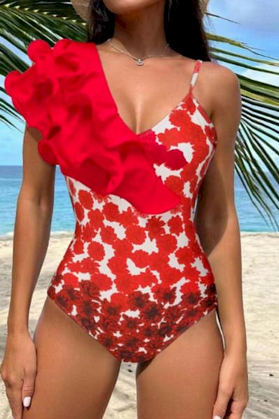 Load image into Gallery viewer, Blossom Bliss Sexy Padded Ruffle Swimsuit with Skirt
