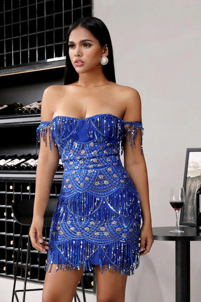 Sultry Blue Sequin Mini Dress for Night Out