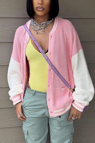 Load image into Gallery viewer, Undeniably Stylish: Casual Plus Size Baseball Jacket-Style Sweater
