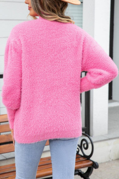 Load image into Gallery viewer, Luxurious Blend of Comfort and Elegance: Casual Slight Stretch Fuzzy Knitted Pink High-Neck All-Match
