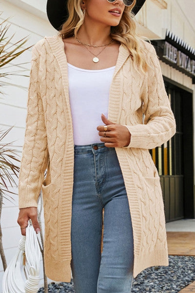 Load image into Gallery viewer, Chic Comfort: Hooded Knee-Length Knit Sweater Cardigan
