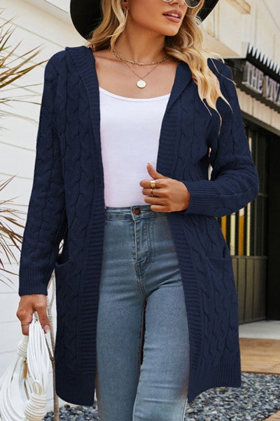 Chic Comfort: Hooded Knee-Length Knit Sweater Cardigan