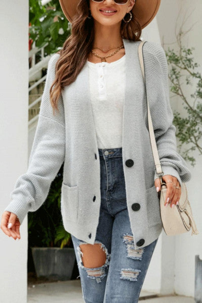 Weekend Chic: Casual V-Neck Knitted Sweater with Subtle Stretch