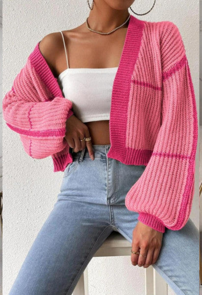 Luxe Ribbed Knit Contrast Color Cardigan