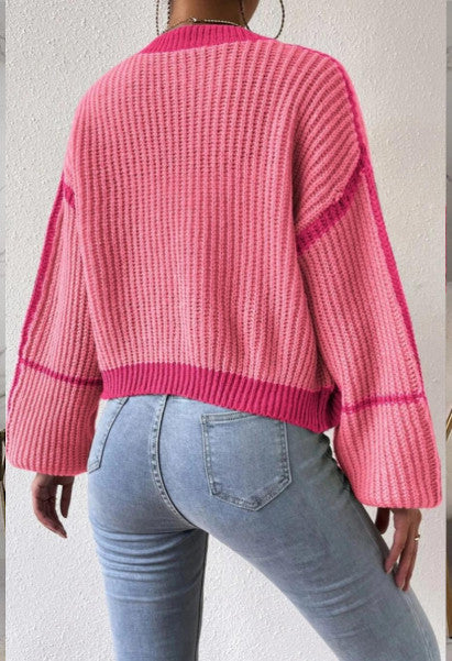 Load image into Gallery viewer, Luxe Ribbed Knit Contrast Color Cardigan
