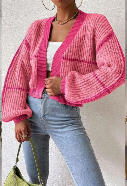 Luxe Ribbed Knit Contrast Color Cardigan