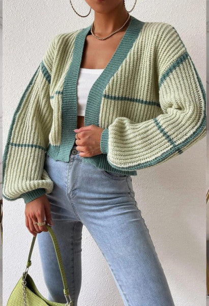 Luxe Ribbed Knit Contrast Color Cardigan