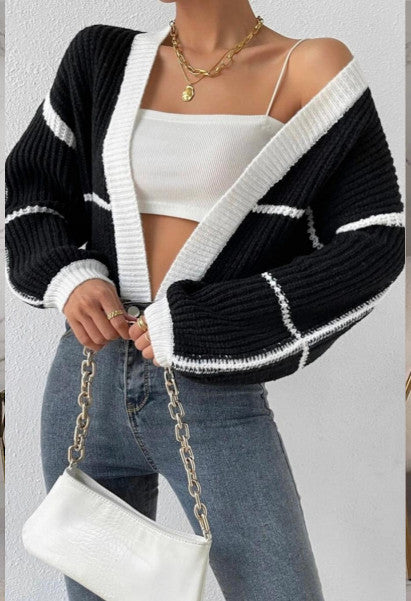 Luxe Ribbed Knit Contrast Color Cardigan