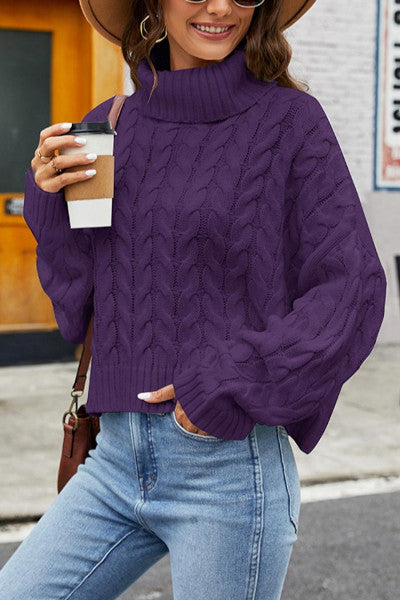 Load image into Gallery viewer, Luxurious Twist Knitted Pink Turtleneck Sweater for Fall
