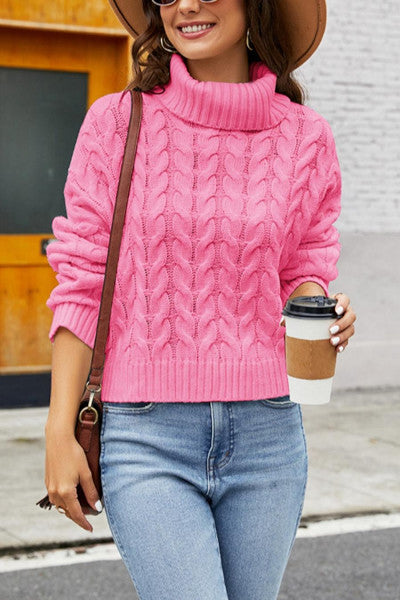 Load image into Gallery viewer, Luxurious Twist Knitted Pink Turtleneck Sweater for Fall
