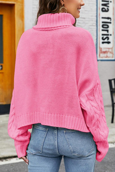 Luxurious Twist Knitted Pink Turtleneck Sweater for Fall