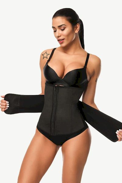 Load image into Gallery viewer, Sleek Elegance: Close Fitting Black Zipper Hook Latex Waist Shaper for Queens
