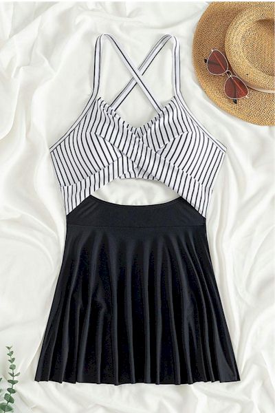 Load image into Gallery viewer, Curve Embracer Striped Hollow One-Piece (Plus Size)
