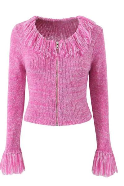 Scene-Stealer: Exquisite Slight Stretch Knitted Tassel Crop Sweater