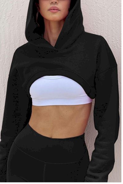 Load image into Gallery viewer, Black Hoodie Crop Sweatshirt
