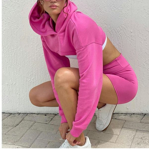 Load image into Gallery viewer, Pink Hoodie Crop Sweatshirt
