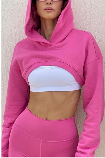 Pink Hoodie Crop Sweatshirt