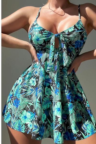 Load image into Gallery viewer, Floral Fantasy Padded Dress Tankini Set
