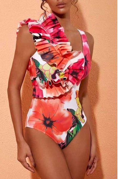 Load image into Gallery viewer, Floral Fantasy Ruffle One-Piece Swimsuit &amp; Skirt Set
