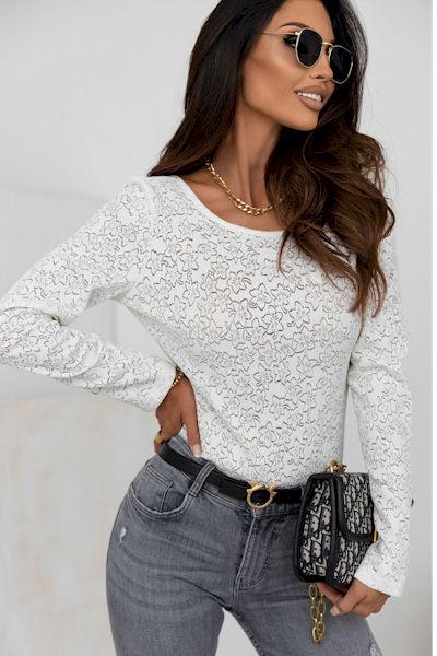 Chic in Lace: Intricate Button-Cuff Floral Bodysuit