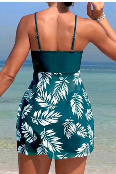 Leafy Temptation Mesh Stitching Tankini Set