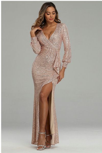 Sexy High Slit V-Neck Elegant Maxi Evening Dress