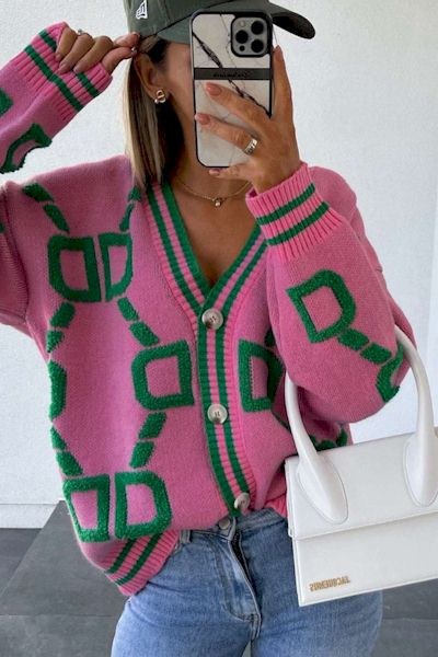 Load image into Gallery viewer, Statement-Making Oversized Sweater in AKA Pink and Green
