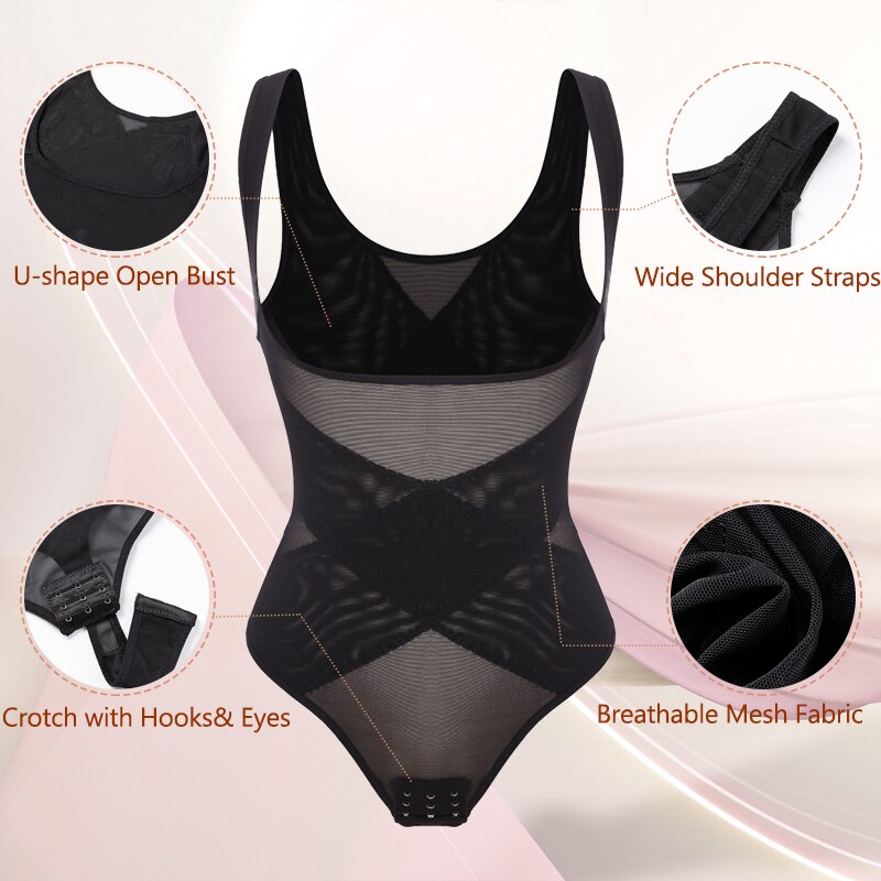 Mesh Thongs Bodysuit Shapewear Women Seamless Full Body Shaper Waist Slim Tummy Control Underwear Flat Belly Underbust Corset