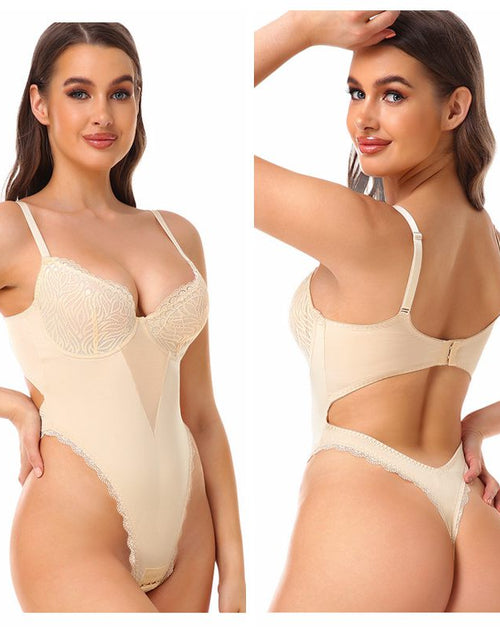 Load image into Gallery viewer, Sexy Lace Open Crotch Lingerie V-Collar Shapewear Bodysuit
