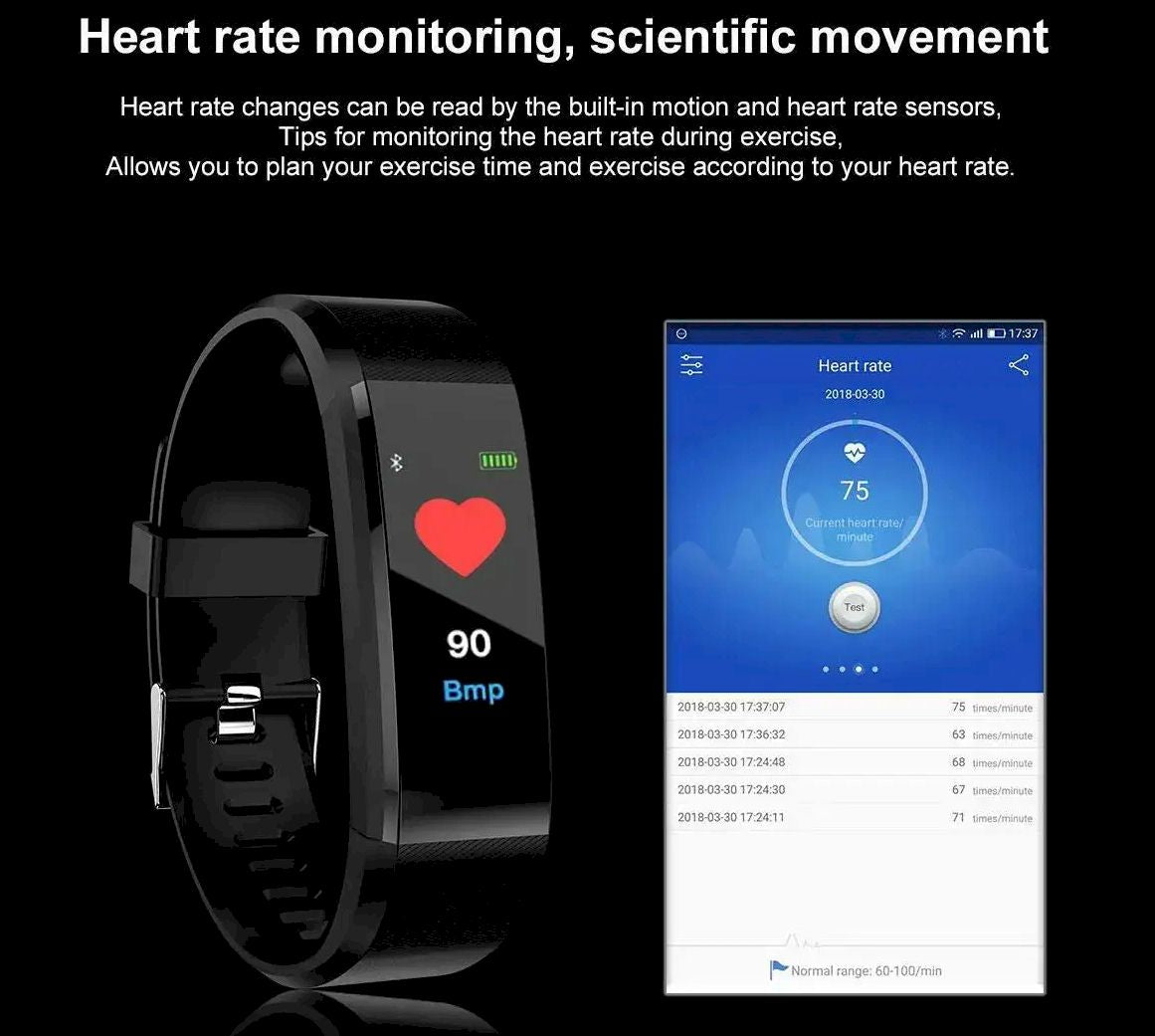 Smart Fitness Tracker Watch with Heart Rate &amp; Blood Pressure Monitor