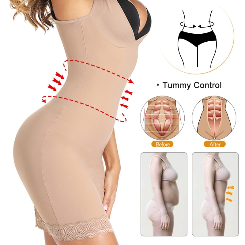 Full Slip Shapewear Dress Bodysuits with Lace Firm Control Waist Cinchers