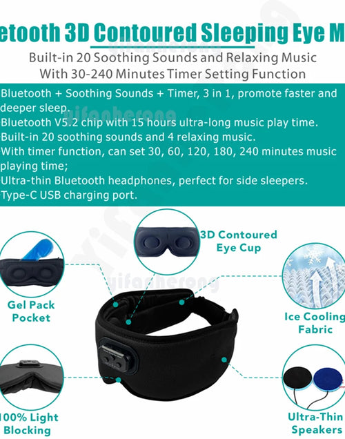 Load image into Gallery viewer, 3D Bluetooth Sleep Eye Mask Sleep Aid with Built-in Earphones – White Noise &amp; Soothing Music
