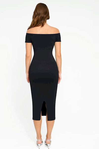 Load image into Gallery viewer, Sculpted Sophistication: Waist-Enhancing Slit Hem Dress
