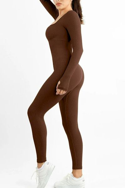 Load image into Gallery viewer, Seamless Thumb Hole Square Neck Jumpsuit with Double-Layer Bra Pads
