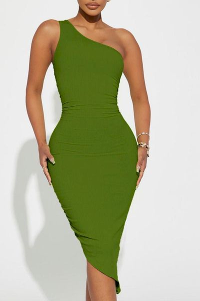 Seductive Sophistication: One Shoulder Oblique Hem Midi Dress