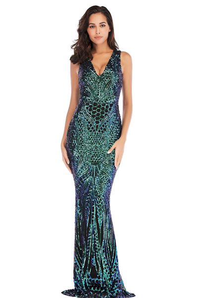 Load image into Gallery viewer, Sexy Deep V-Neck Embroidered Slim Evening Gown
