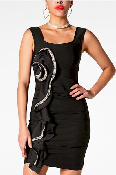 Sizzle and Shine in This Exclusive Bodycon Mini Dress with 3D Flower