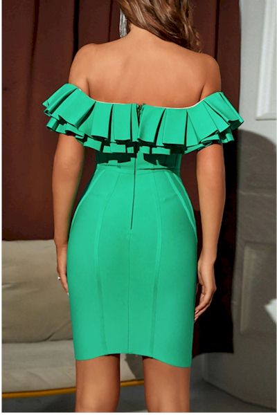 Load image into Gallery viewer, Sleek and Bold Green Layered Collar Mini Dress: Enhance Your Look and Exude Confidence
