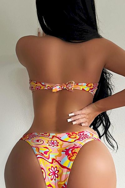 Load image into Gallery viewer, Sexy Floral Print Lace-Up Bandeau Bikini
