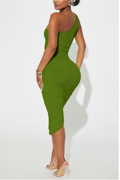 Seductive Sophistication: One Shoulder Oblique Hem Midi Dress