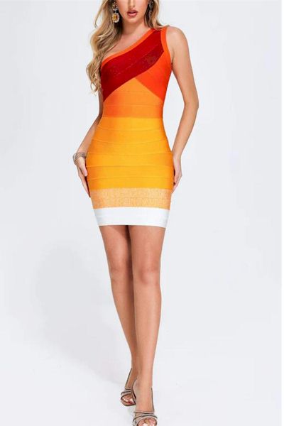 Load image into Gallery viewer, Showstopper Chic: Bewitching Bodycon with Gradient Stripe Shoulder Detail
