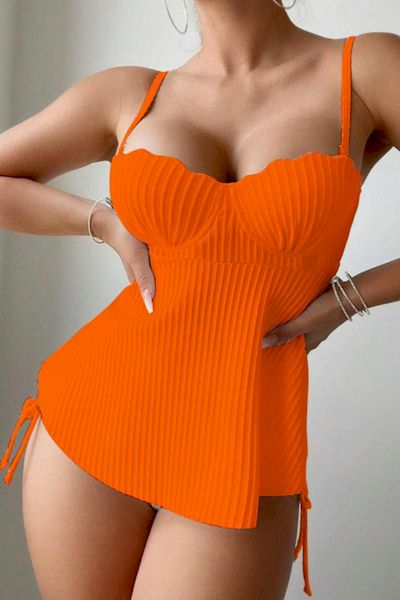 Load image into Gallery viewer, Sizzling Orange Underwire High Waist Tankini Ensemble
