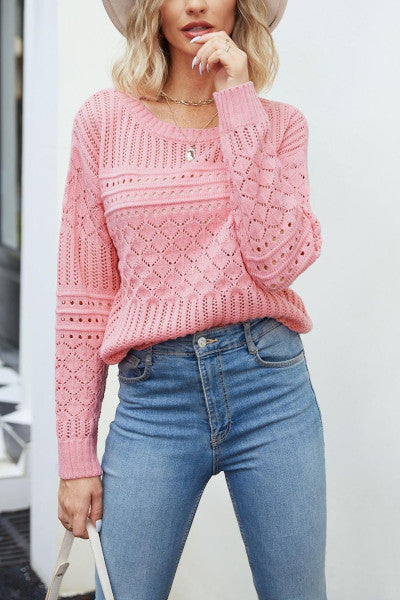 Casual slight stretch twist knitted pink turtleneck sweater