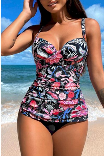 Load image into Gallery viewer, Vibrant Floral Print Underwire Tankini Set
