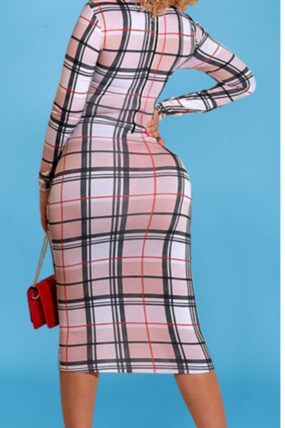 Load image into Gallery viewer, Sophisticatedly Sexy: Autumn New Lattice Printing Stretch Hollow Zip-up Back Bodycon Midi Dress
