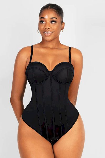 Load image into Gallery viewer, Curves Enhanced: Cupped Bra-Free Thong Bodysuit Shapewear for Confidence
