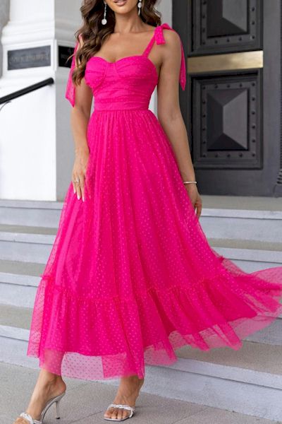 Exquisite Extra Small Inelastic Polka Dot Lace Up Maxi Dress