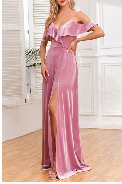 Load image into Gallery viewer, Captivate the Night: Luxurious Non-Stretch Velvet Dress with High Slit
