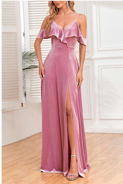 Load image into Gallery viewer, Captivate the Night: Luxurious Non-Stretch Velvet Dress with High Slit
