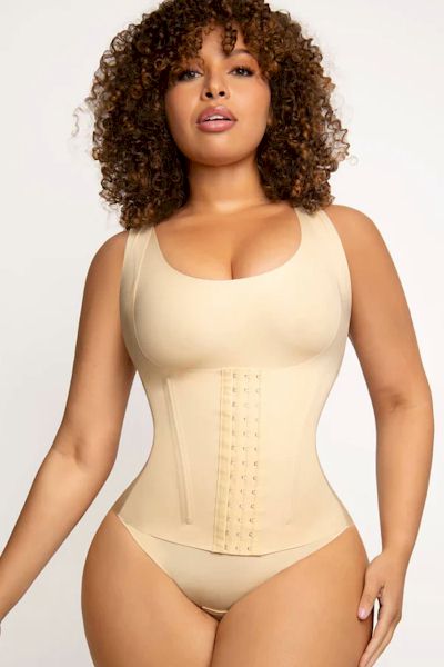 MID SUPPORT - Flawless Curves Bodysuit: Fake Two-Piece Traceless Side Panels Tummy Control